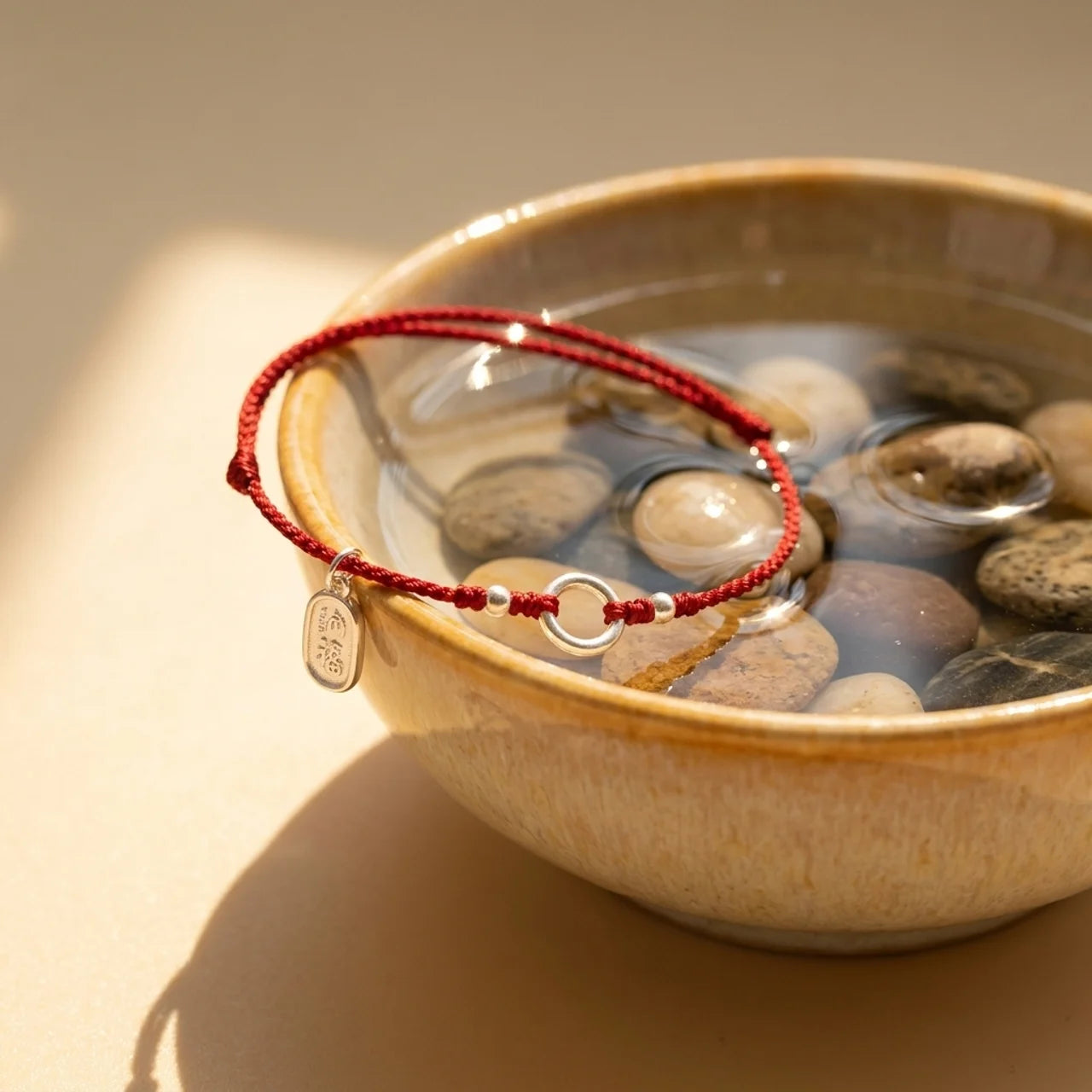 Silver Lotus Peace Buckle Red String Bracelet