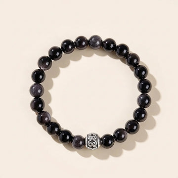 Silver Obsidian Lucky Bead Couple Bracelet