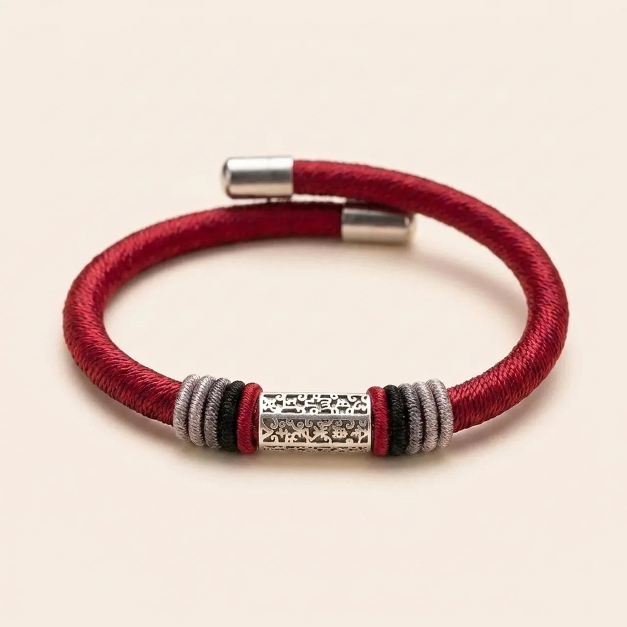 Silver Om Mani Padme Hum Red String Bracelet