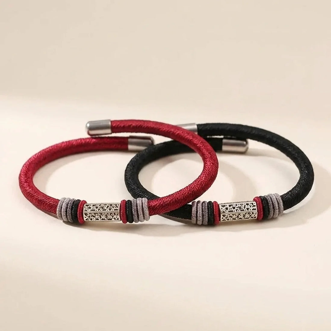 Silver Om Mani Padme Hum Red String Bracelet