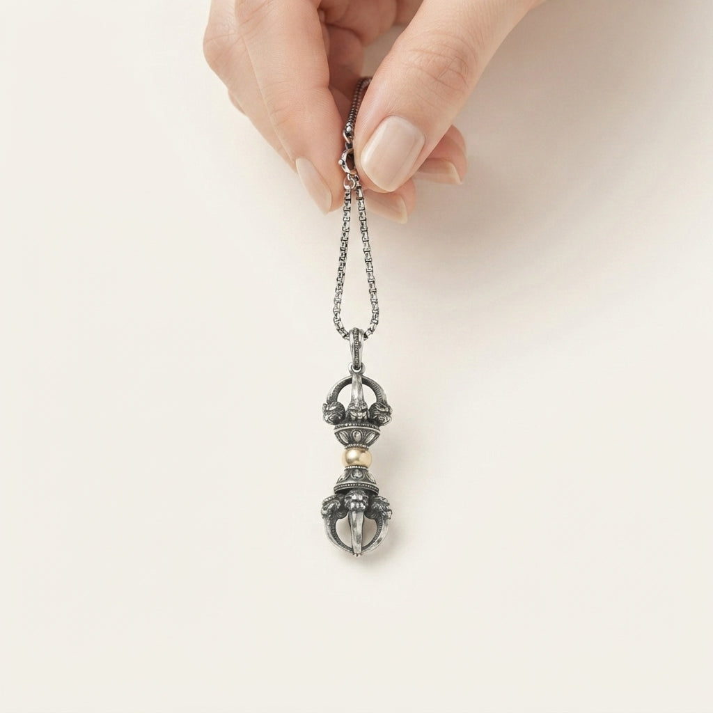 Silver Plated Dorje Vajra Pendant Necklace