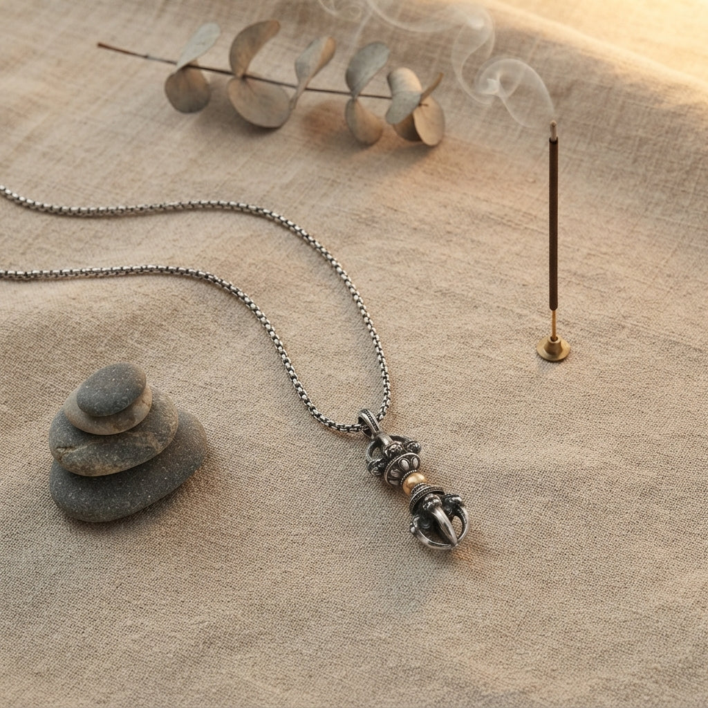 Silver Plated Dorje Vajra Pendant Necklace
