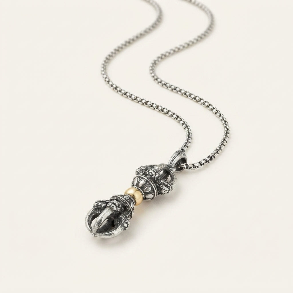 Silver Plated Dorje Vajra Pendant Necklace