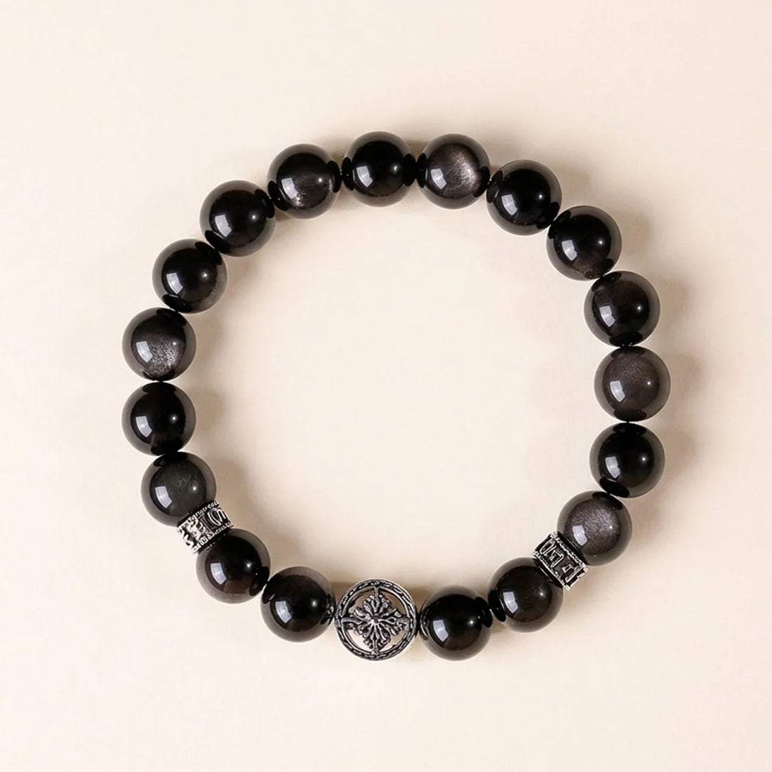 Bracelet en obsidienne argentée avec étoile gardienne