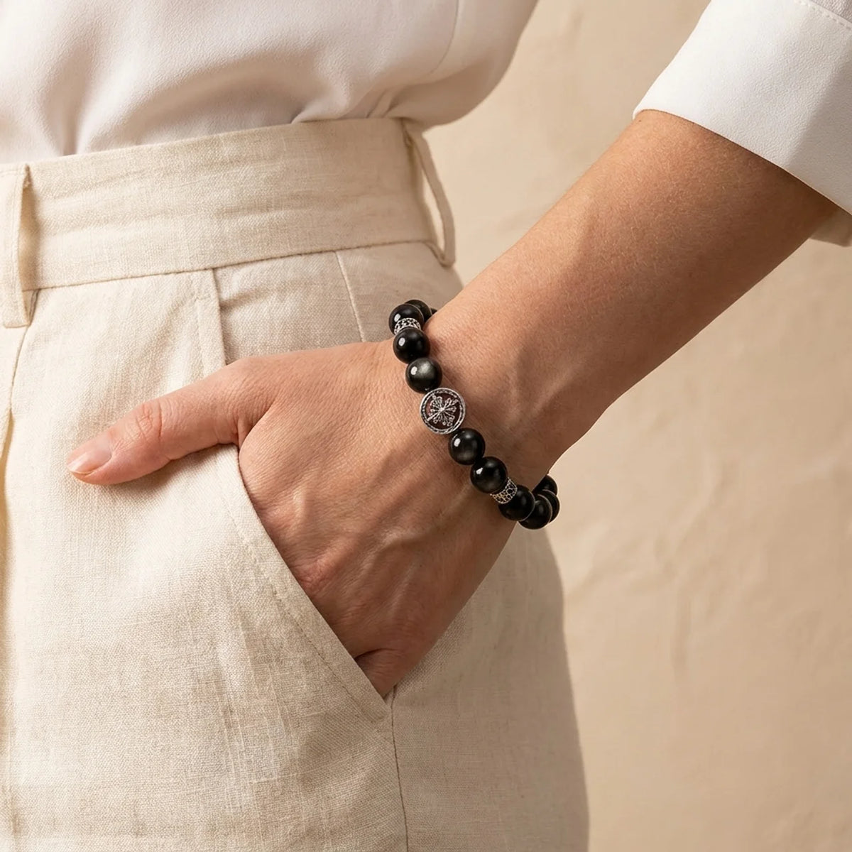 Silver Sheen Obsidian Star Guardian Bracelet