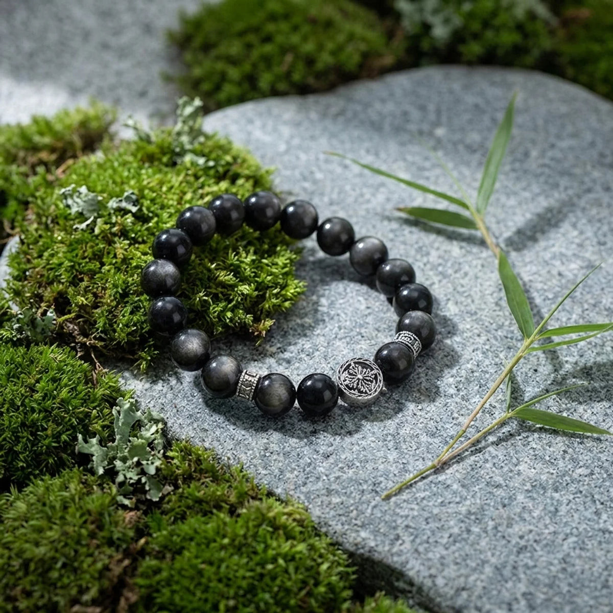Silver Sheen Obsidian Star Guardian Bracelet
