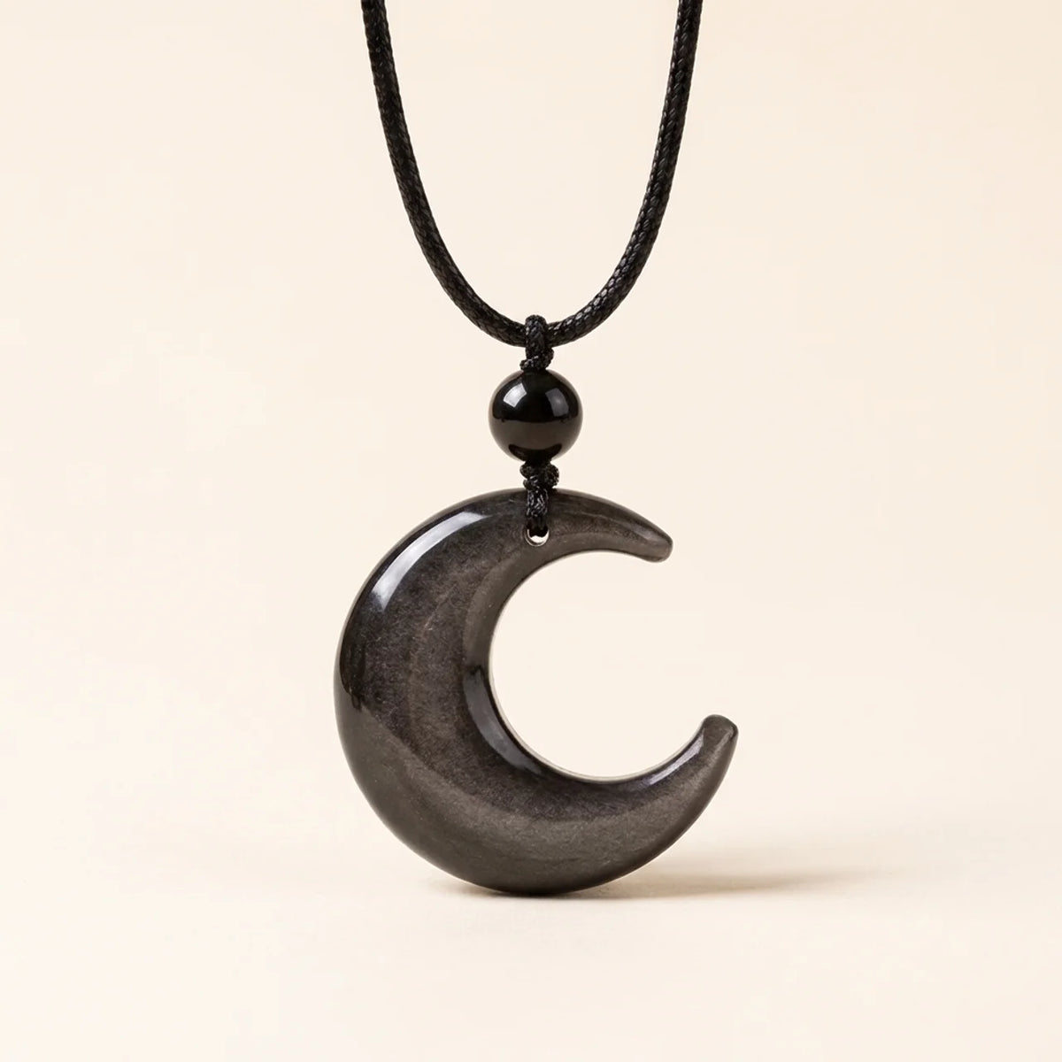 Silver Sheen Obsidian Yin Yang Moon Pendant Necklace