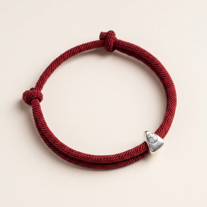 Silver Fu Character Red String Bracelet