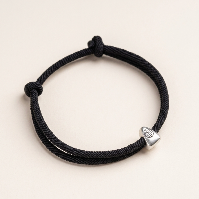 Silver Fu Character Red String Bracelet