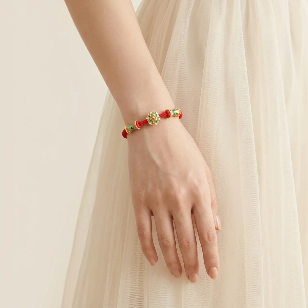 Silver 925 Lotus Drum Red String Bracelet