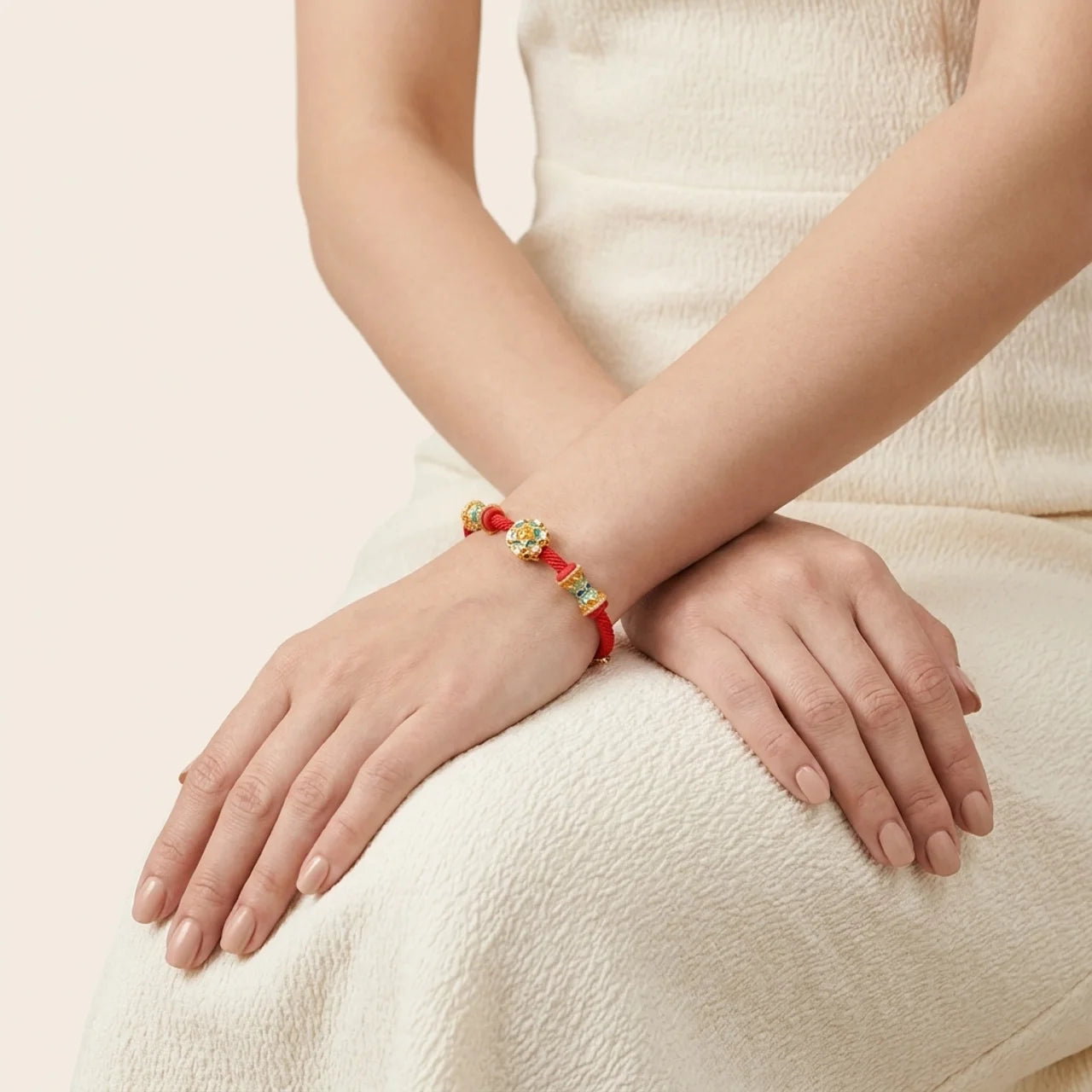 Silver 925 Lotus Drum Red String Bracelet