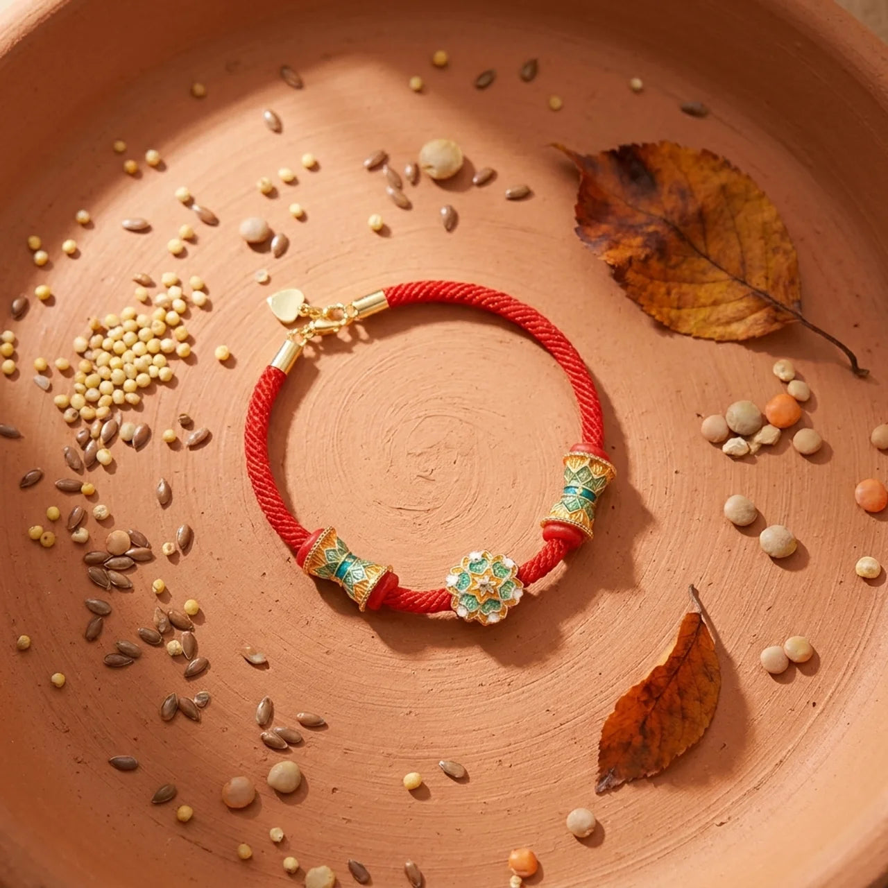 Silver 925 Lotus Drum Red String Bracelet