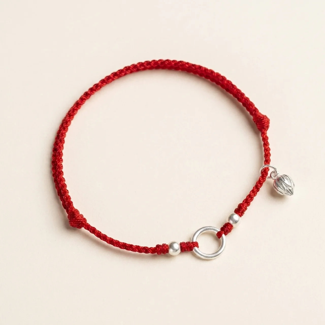 Silver Lotus Peace Buckle Red String Bracelet
