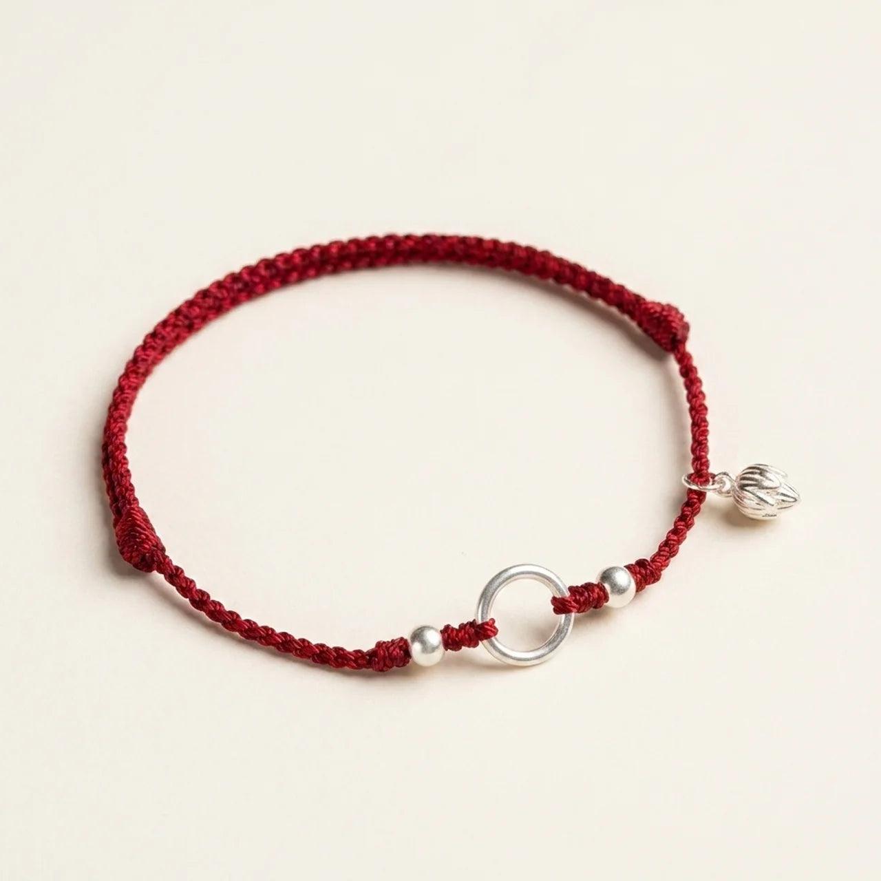 Silver Lotus Peace Buckle Red String Bracelet