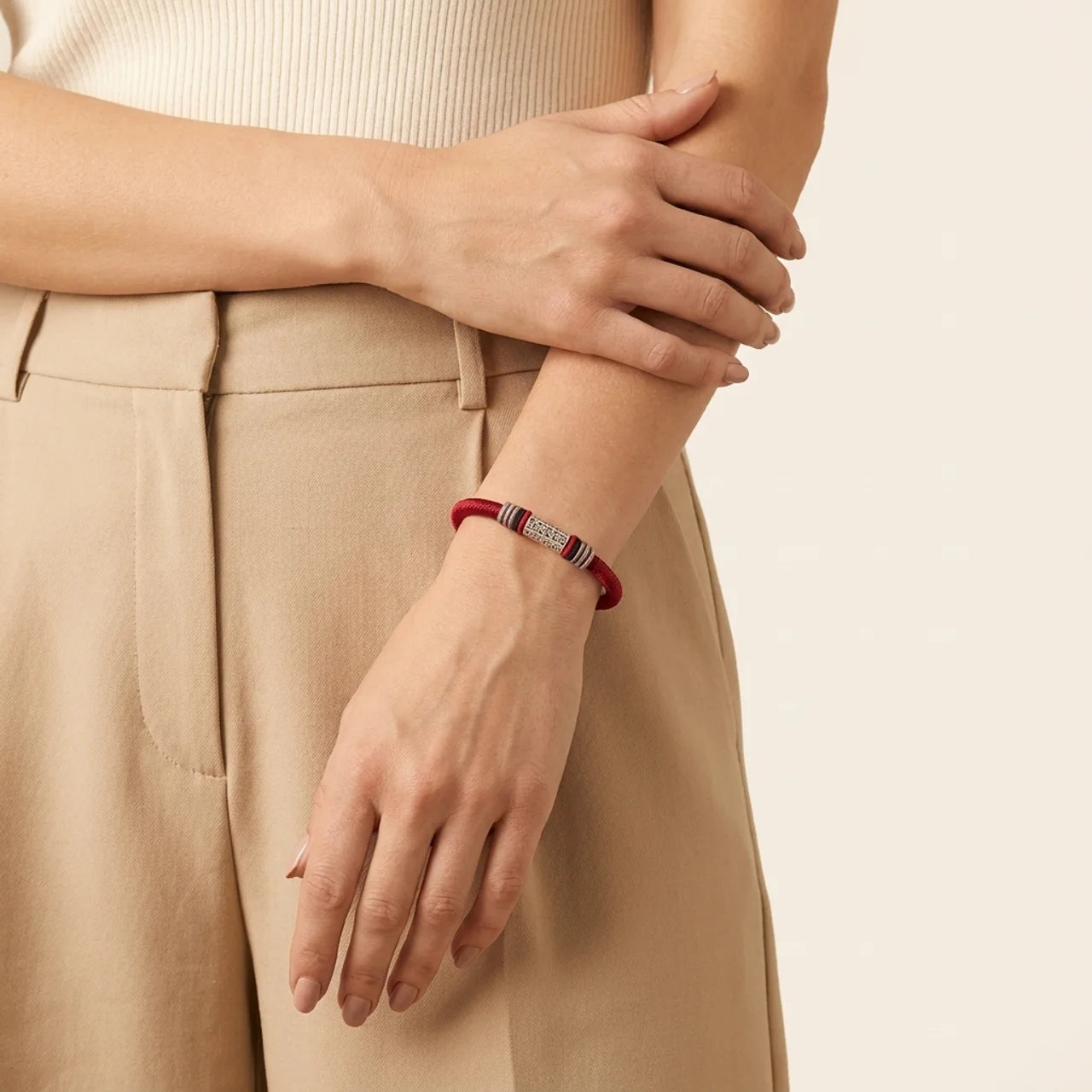 Silver Om Mani Padme Hum Red String Bracelet