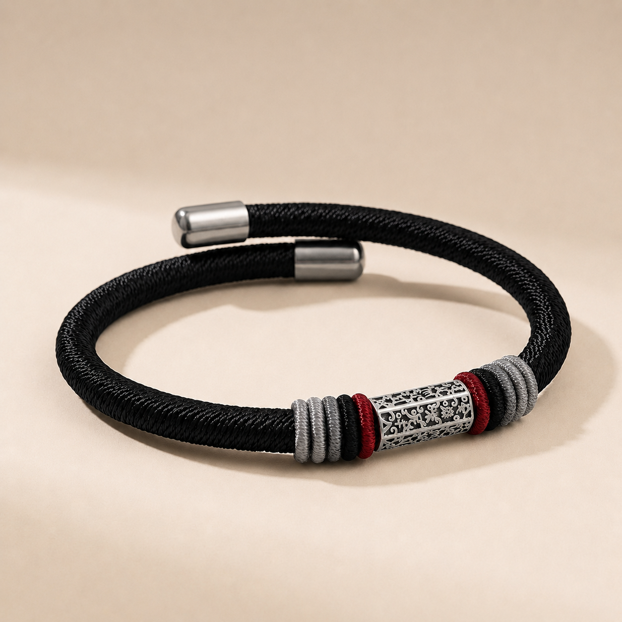 Silver Om Mani Padme Hum Red String Bracelet