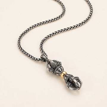 Collier Pendentif Dorje Vajra Plaqué Argent