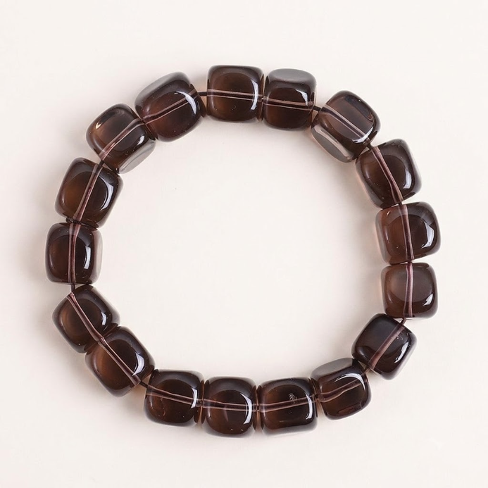 Smoky Quartz Cube Beaded Bracelet
