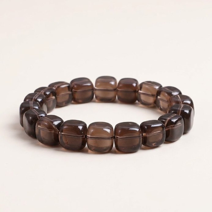 Smoky Quartz Cube Beaded Bracelet