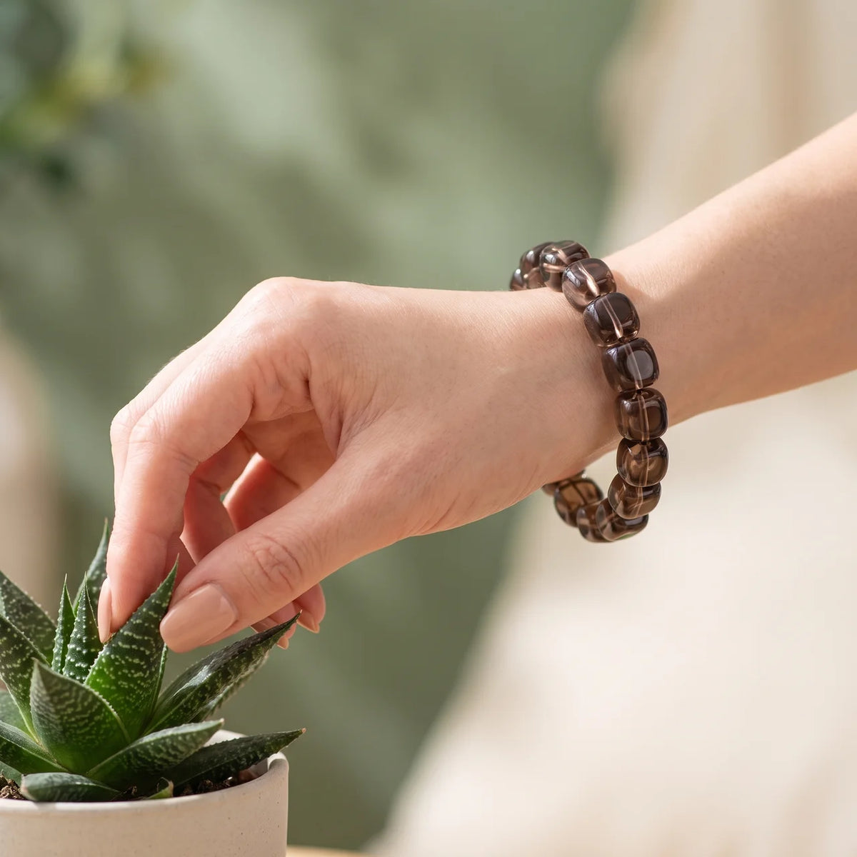 Smoky Quartz Cube Beaded Bracelet