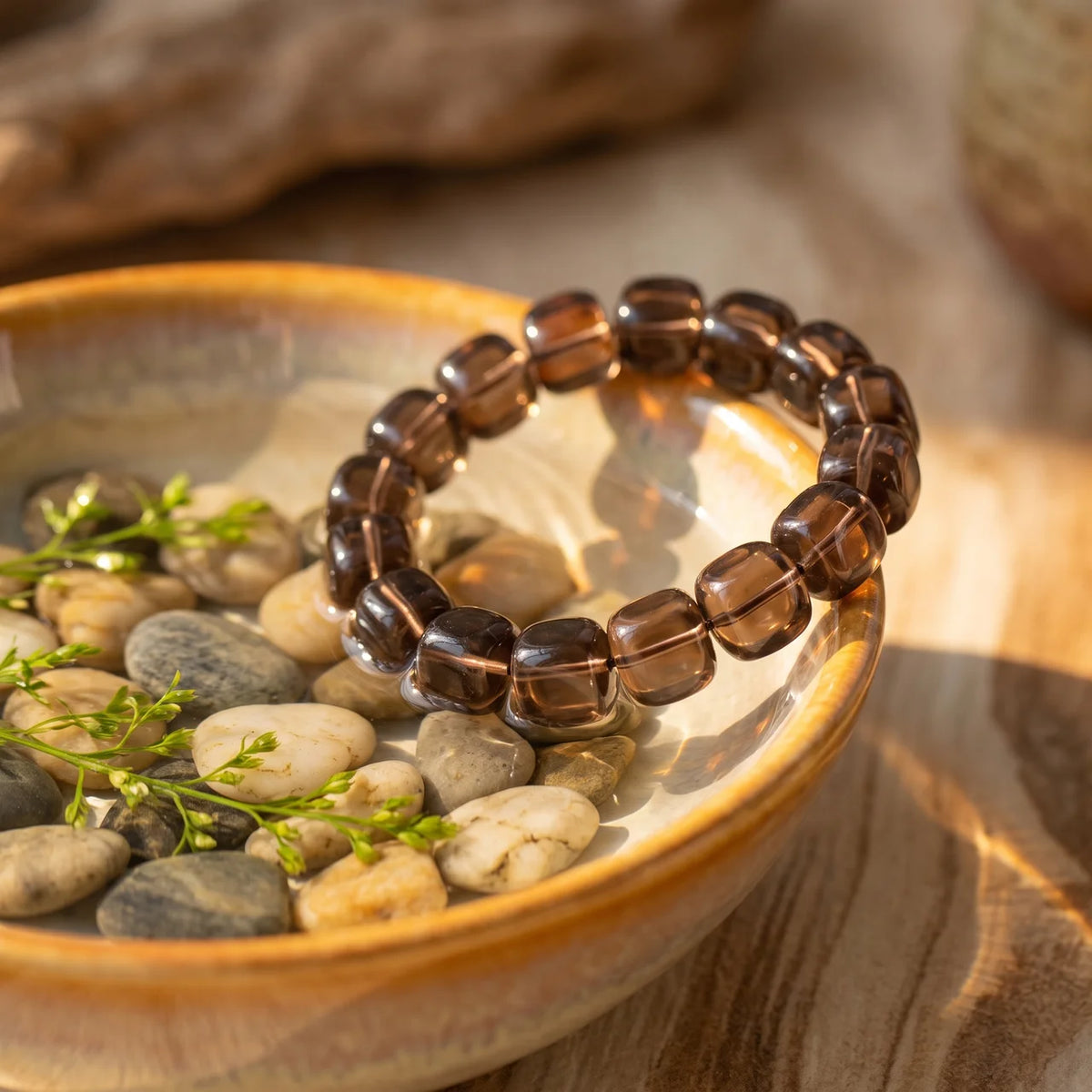 Smoky Quartz Cube Beaded Bracelet