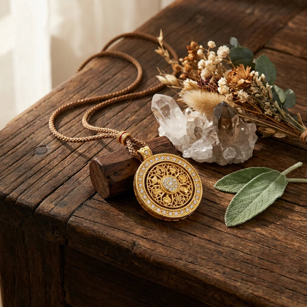 Spinning Buddhist Compass Pendant Necklace