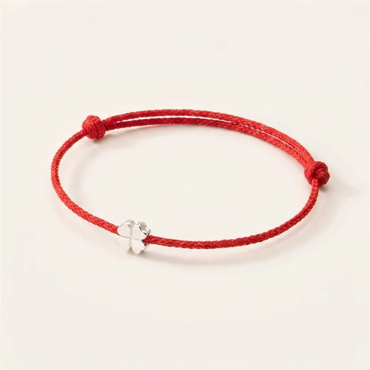 Sterling Silver Four Leaf Clover Red String Bracelet