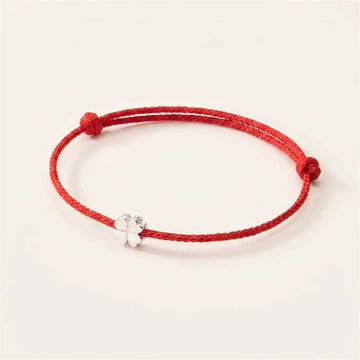 Sterling Silver Four Leaf Clover Red String Bracelet