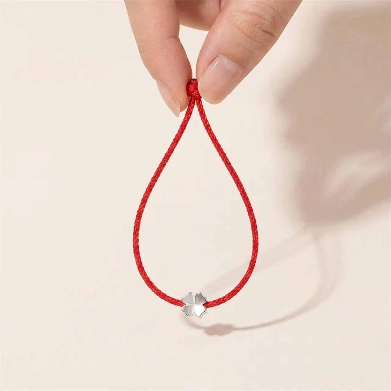 Sterling Silver Four Leaf Clover Red String Bracelet