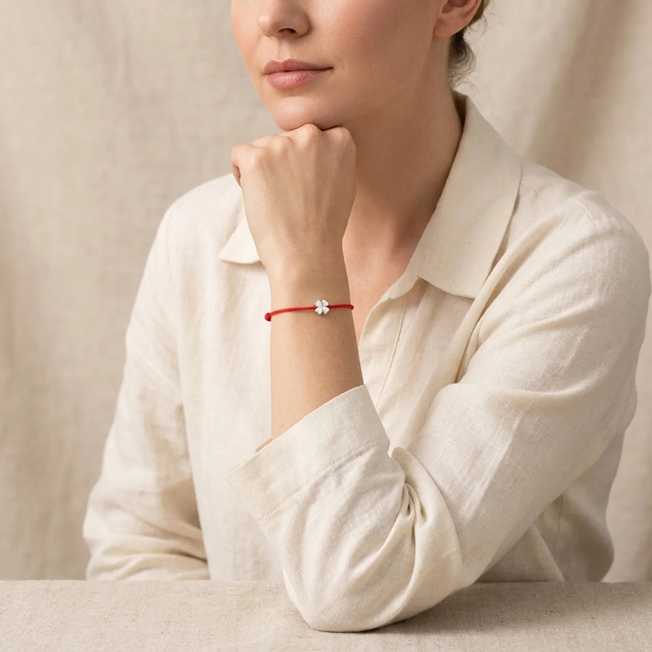 Sterling Silver Four Leaf Clover Red String Bracelet
