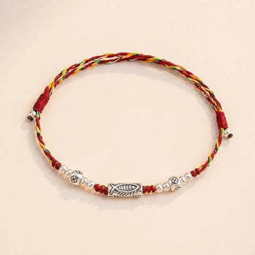 Sterling Silver Koi Fish Braided String Bracelet