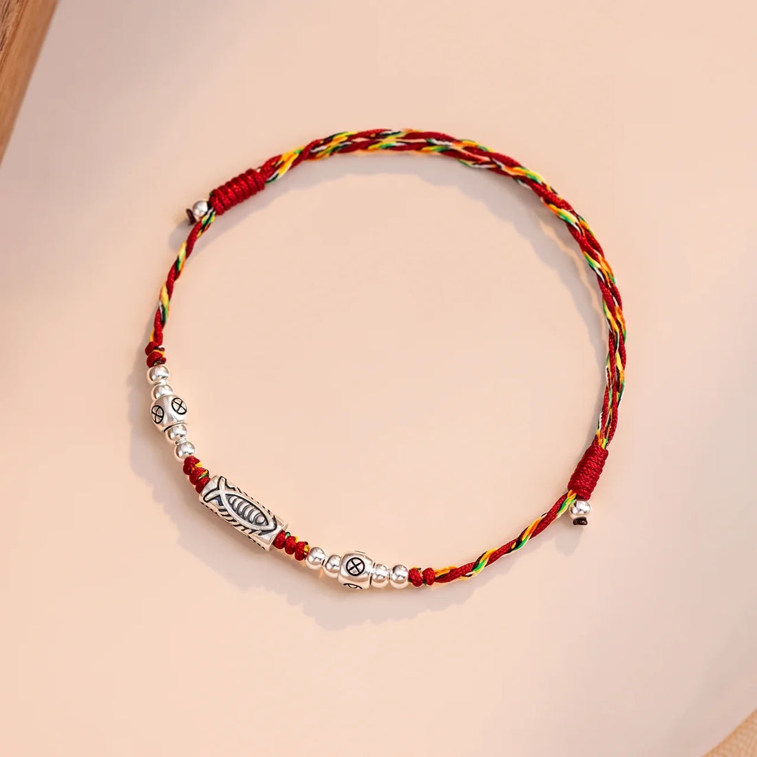 Sterling Silver Koi Fish Braided String Bracelet