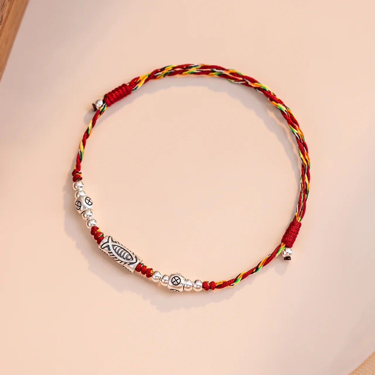 Sterling Silver Koi Fish Braided String Bracelet
