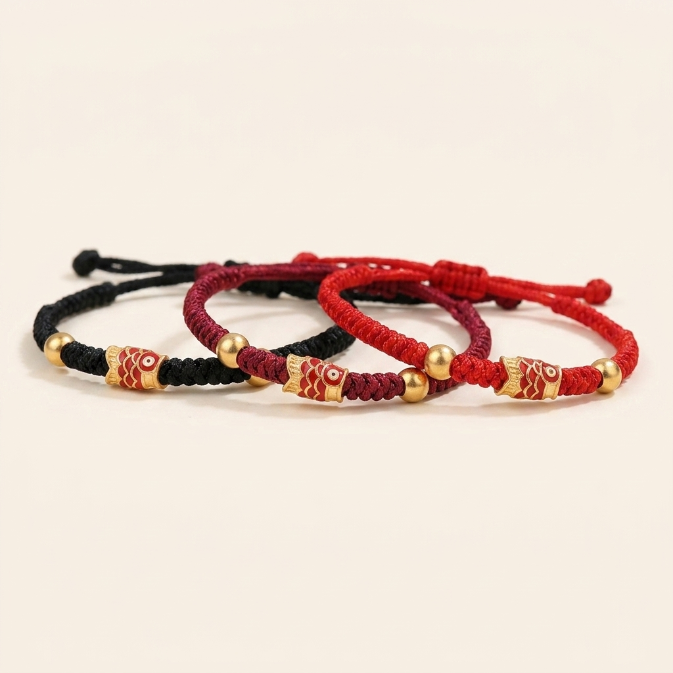 Sterling Silver Koi Fish Red String Bracelet
