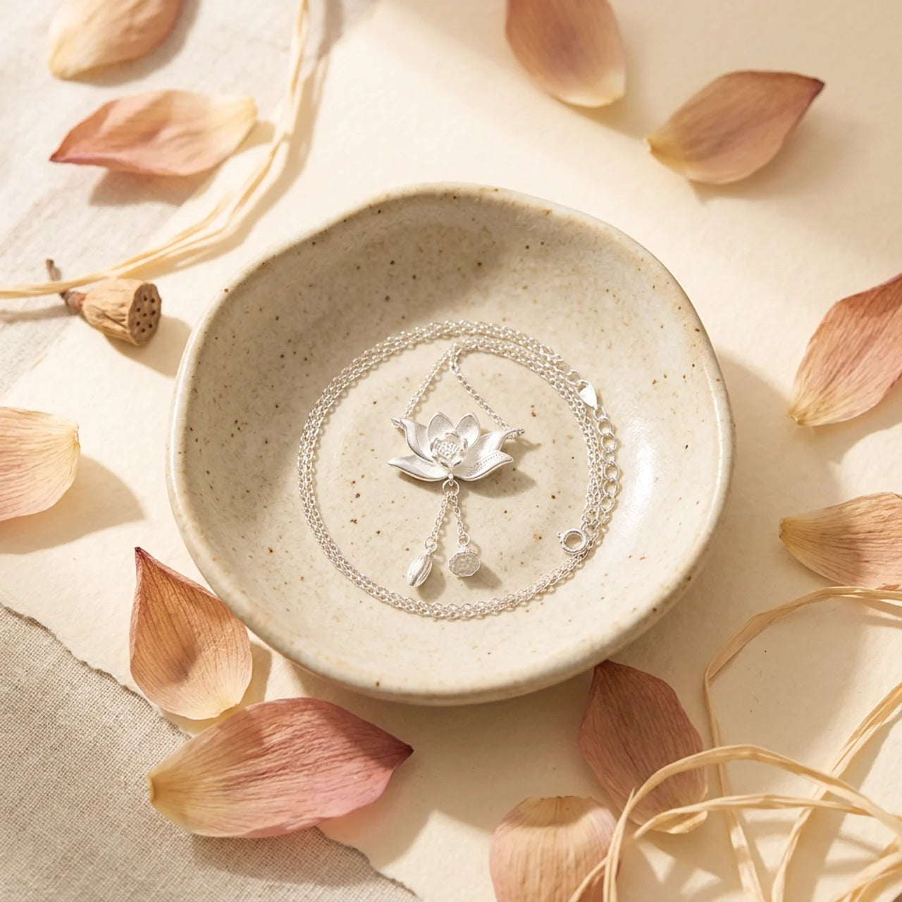 Sterling Silver Lotus Pod Pendant Necklace