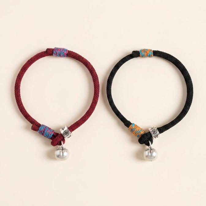 Sterling Silver Persimmon Red String Bracelet