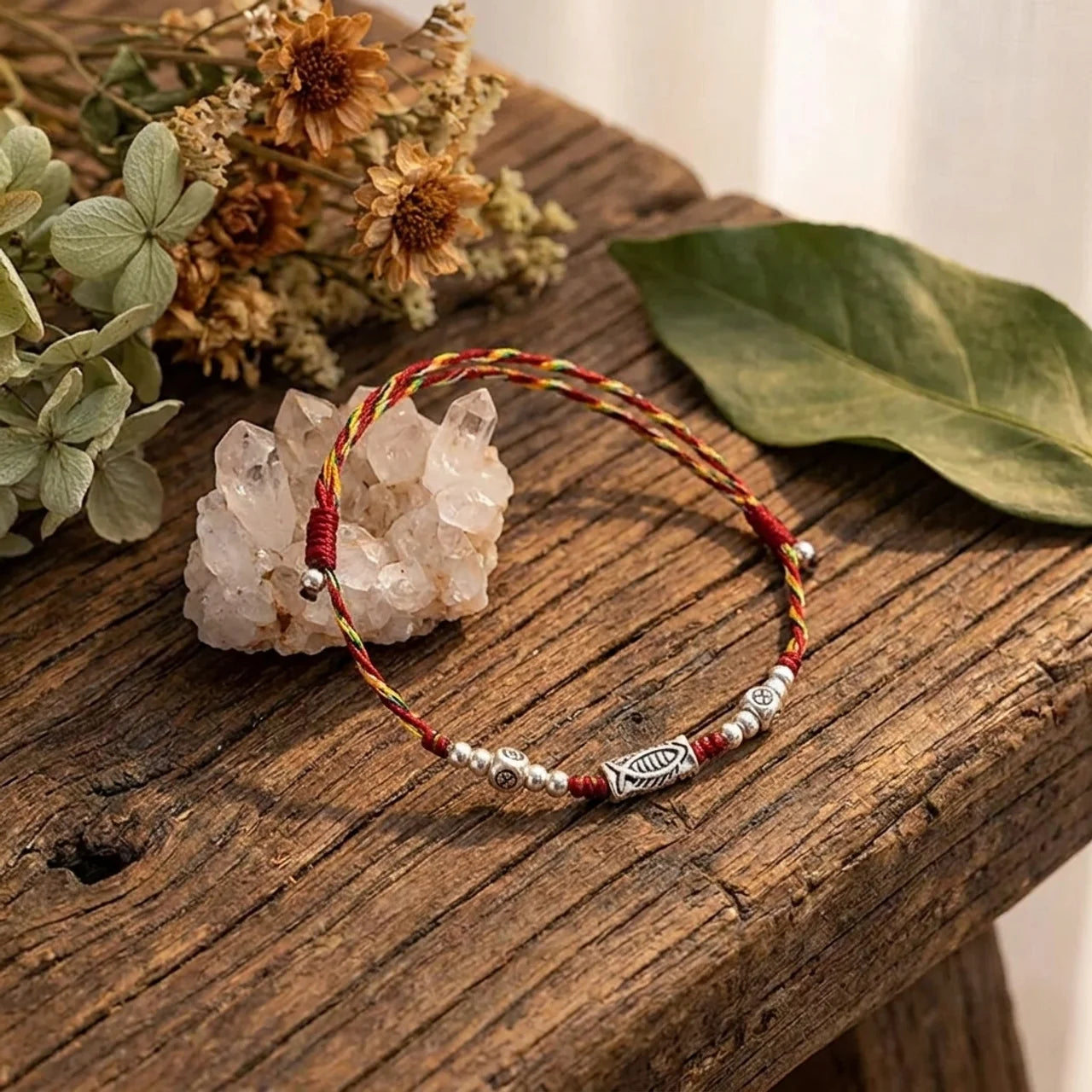 Sterling Silver Koi Fish Braided String Bracelet