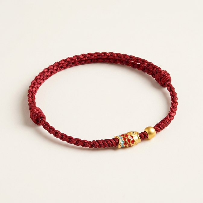 Sterling Silver Koi Fish Red String Bracelet