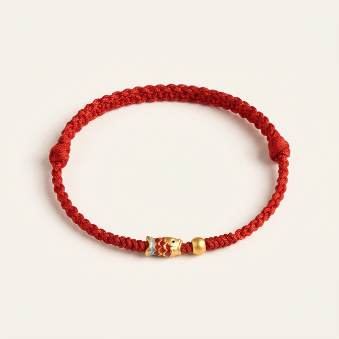 Sterling Silver Koi Fish Red String Bracelet