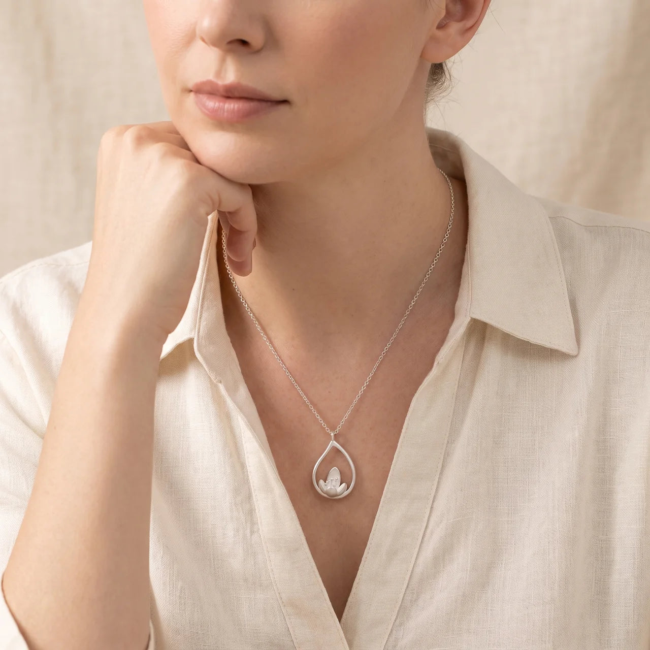 Sterling Silver Lotus Flower Pendant Necklace