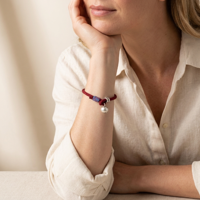 Sterling Silver Persimmon Red String Bracelet