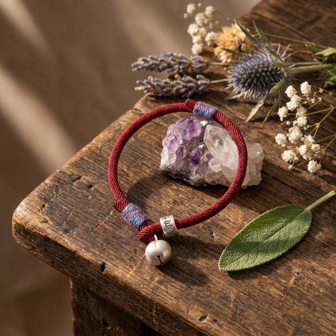 Sterling Silver Persimmon Red String Bracelet