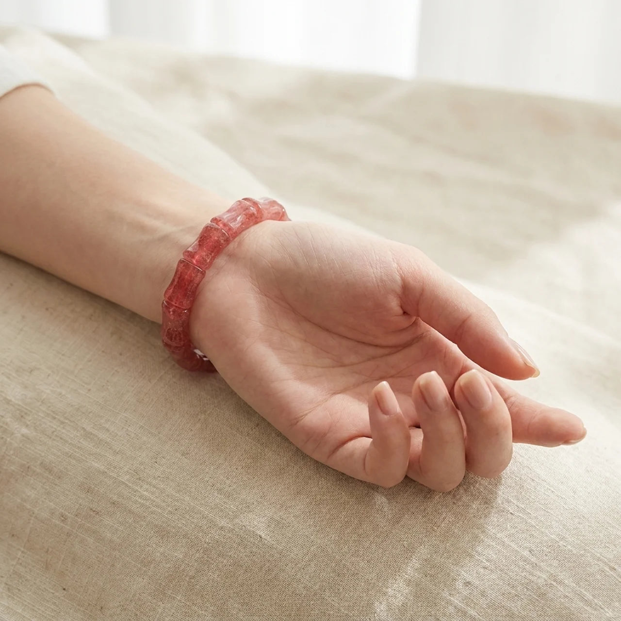 Strawberry Quartz Bamboo Bracelet