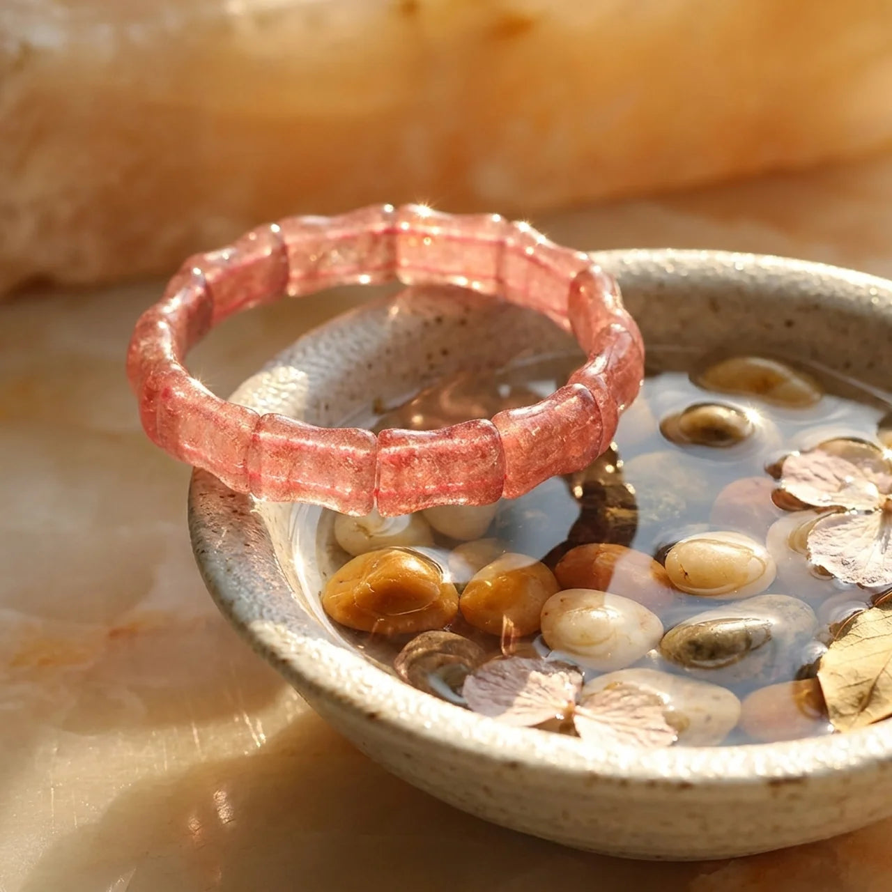 Strawberry Quartz Bamboo Bracelet