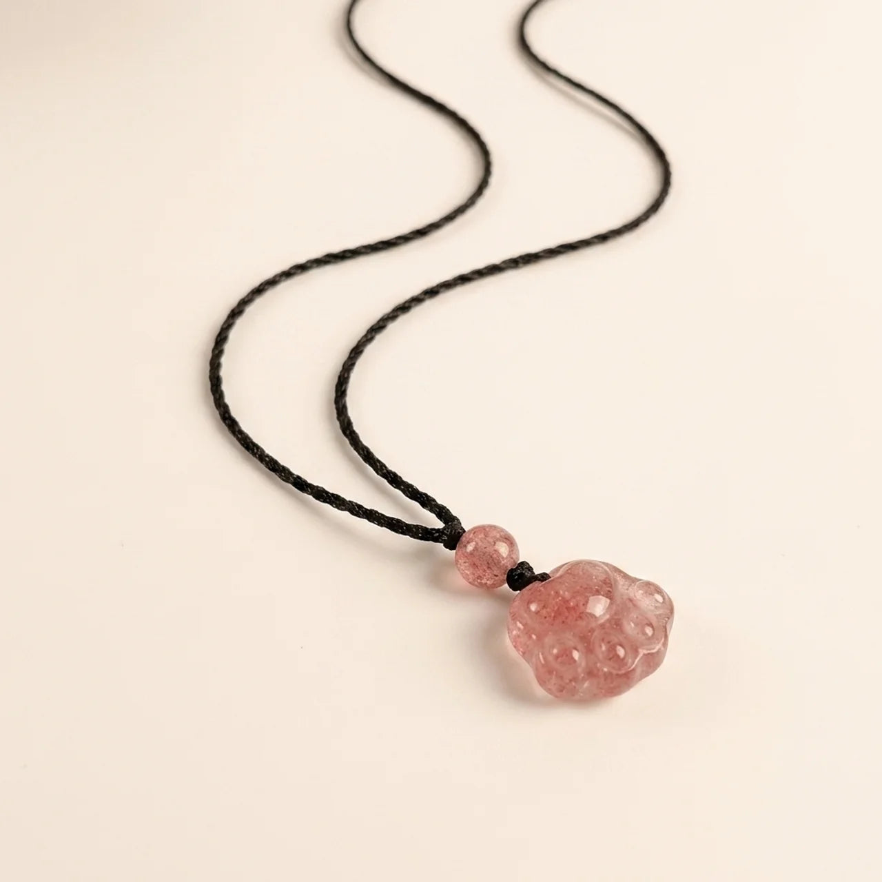 Strawberry Quartz Cat Paw Pendant Necklace