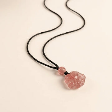 Strawberry Quartz Cat Paw Pendant Necklace