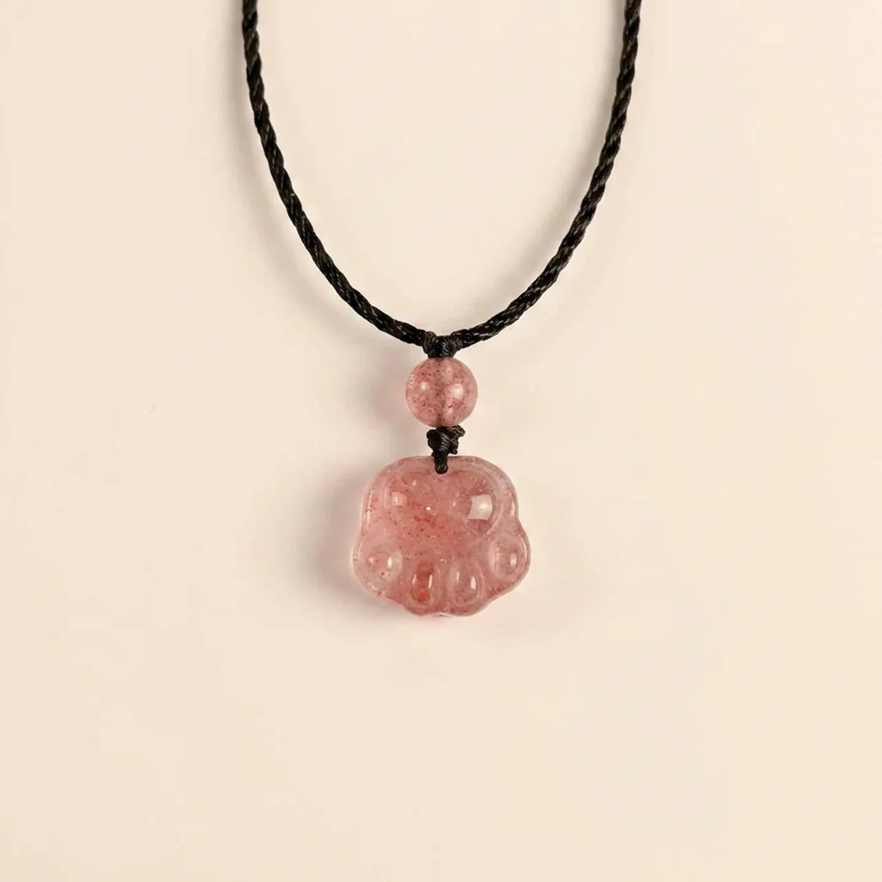 Strawberry Quartz Cat Paw Pendant Necklace
