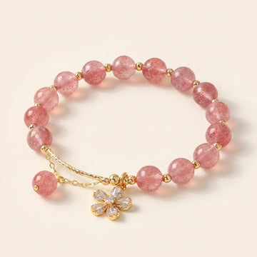 Bracelet en quartz fraise avec breloque florale