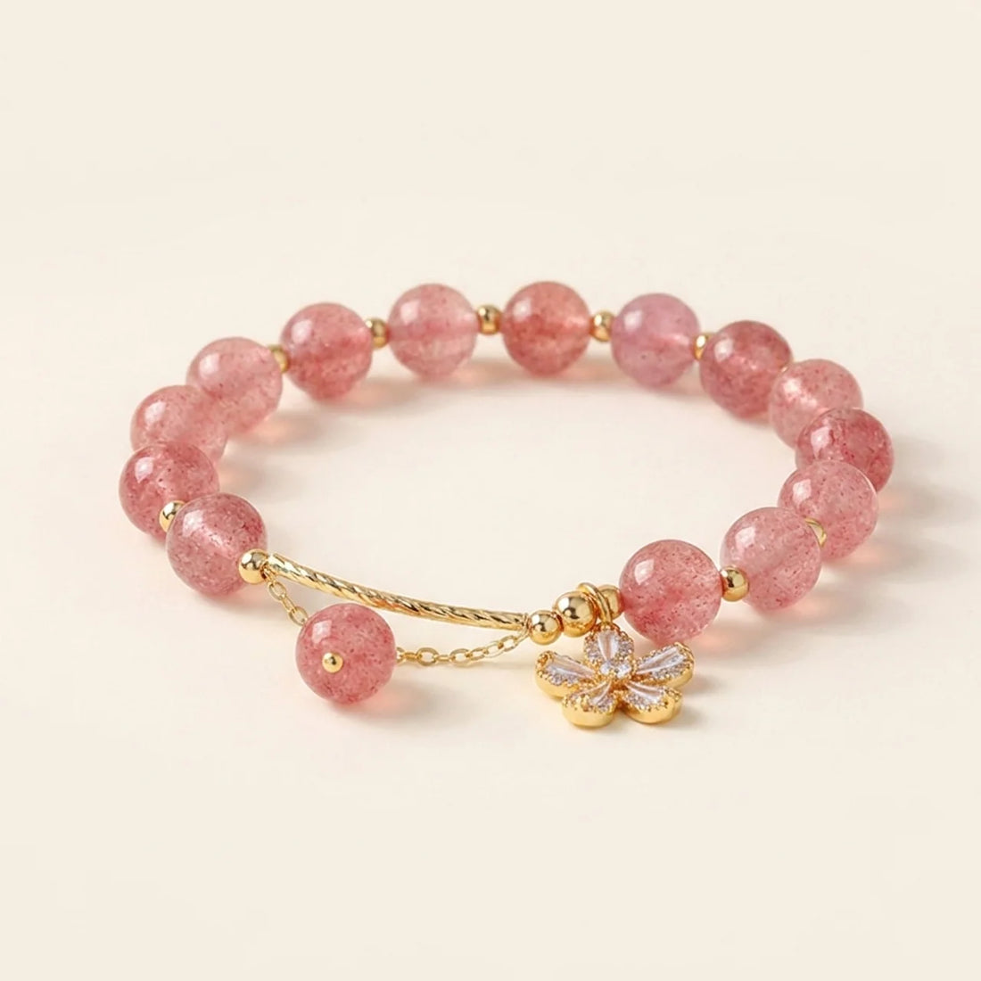 Strawberry Quartz Floral Charm Bracelet