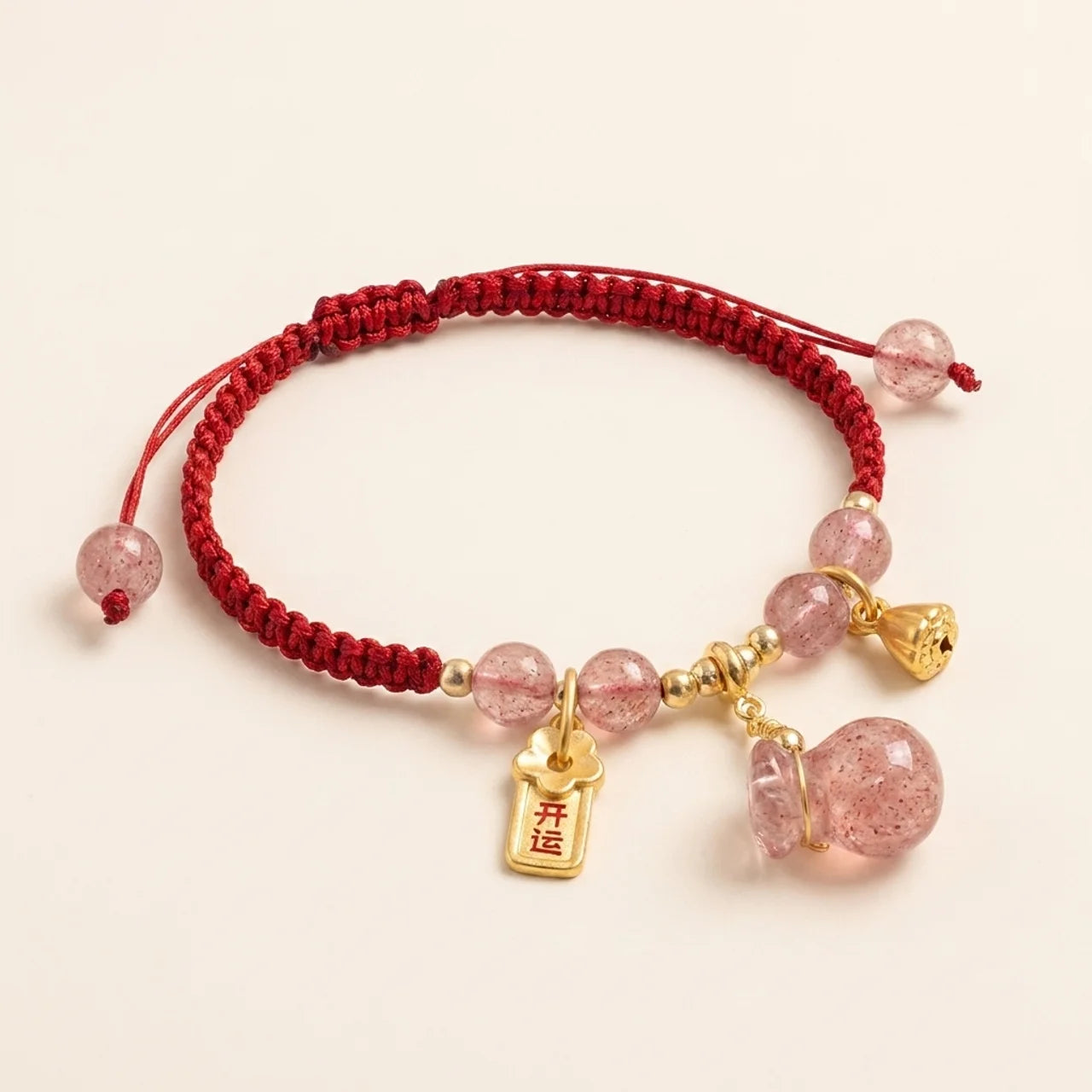 Strawberry Quartz Money Bag Lotus Bracelet